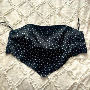 Garage Blue & Black satin floral bandanna top
